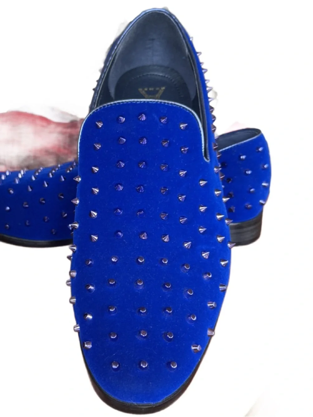 Enzo Blue Studded Velvet Slip-On Formal Dress Loafers for Men